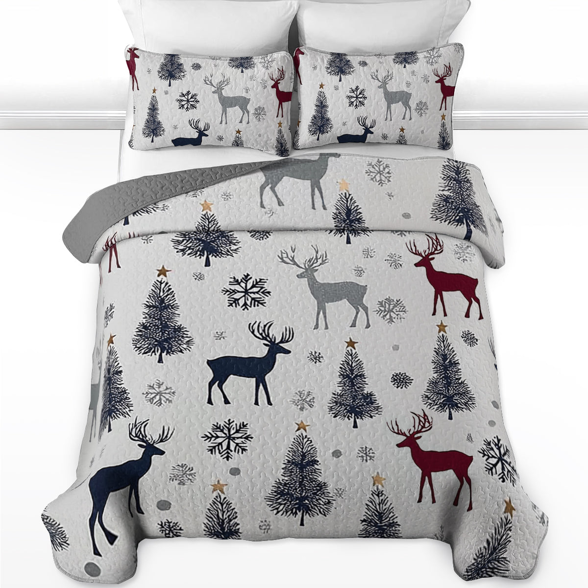 Shineful All Season Quilt 3-Piece Set Winter Wonderland Reindeer