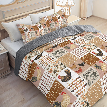 Shineful All Season Quilt 3-Piece Set Country Chicken Patchwork