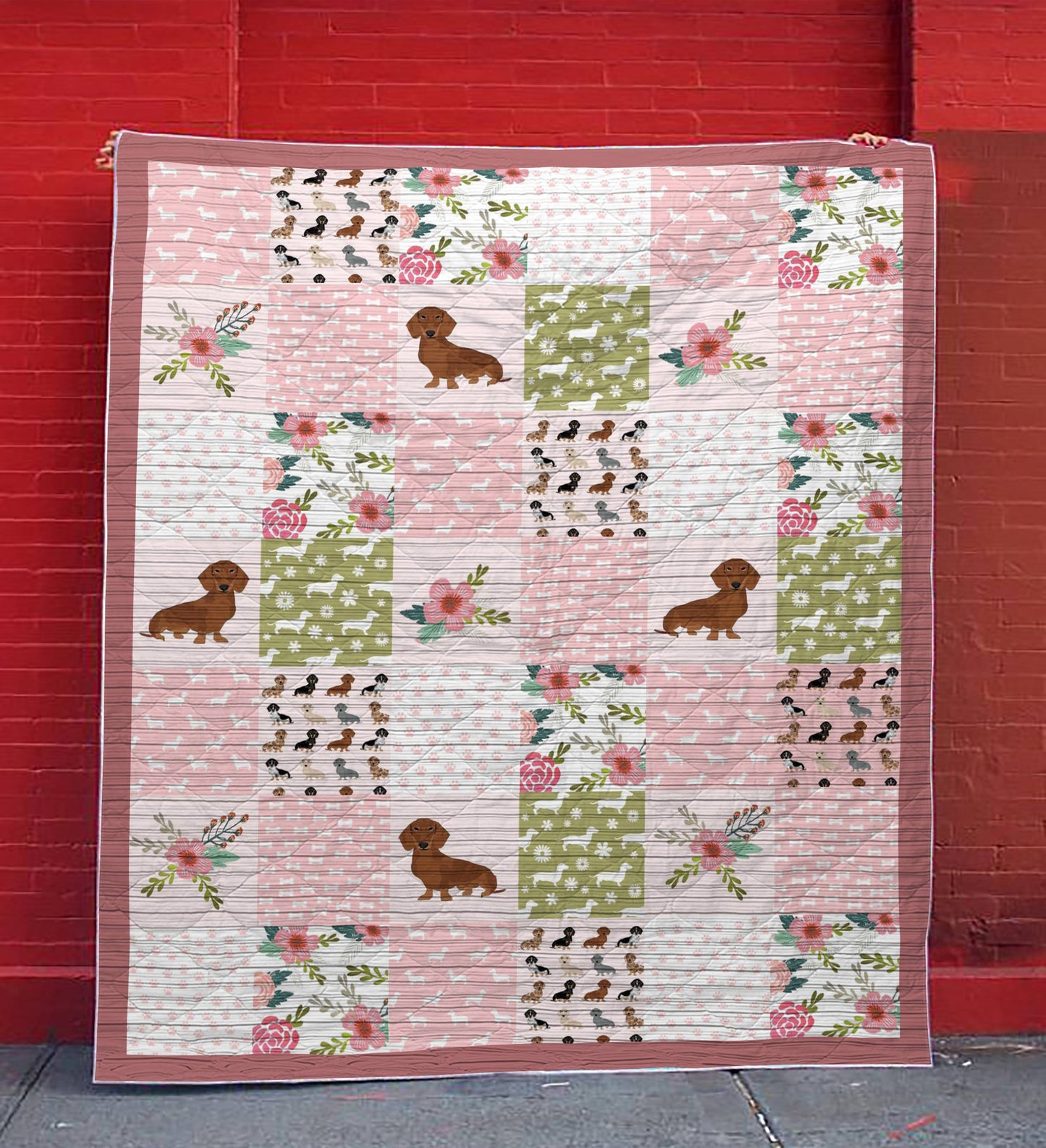 Shineful Flat Print Faux Quilt Blanket Dachshund Dream