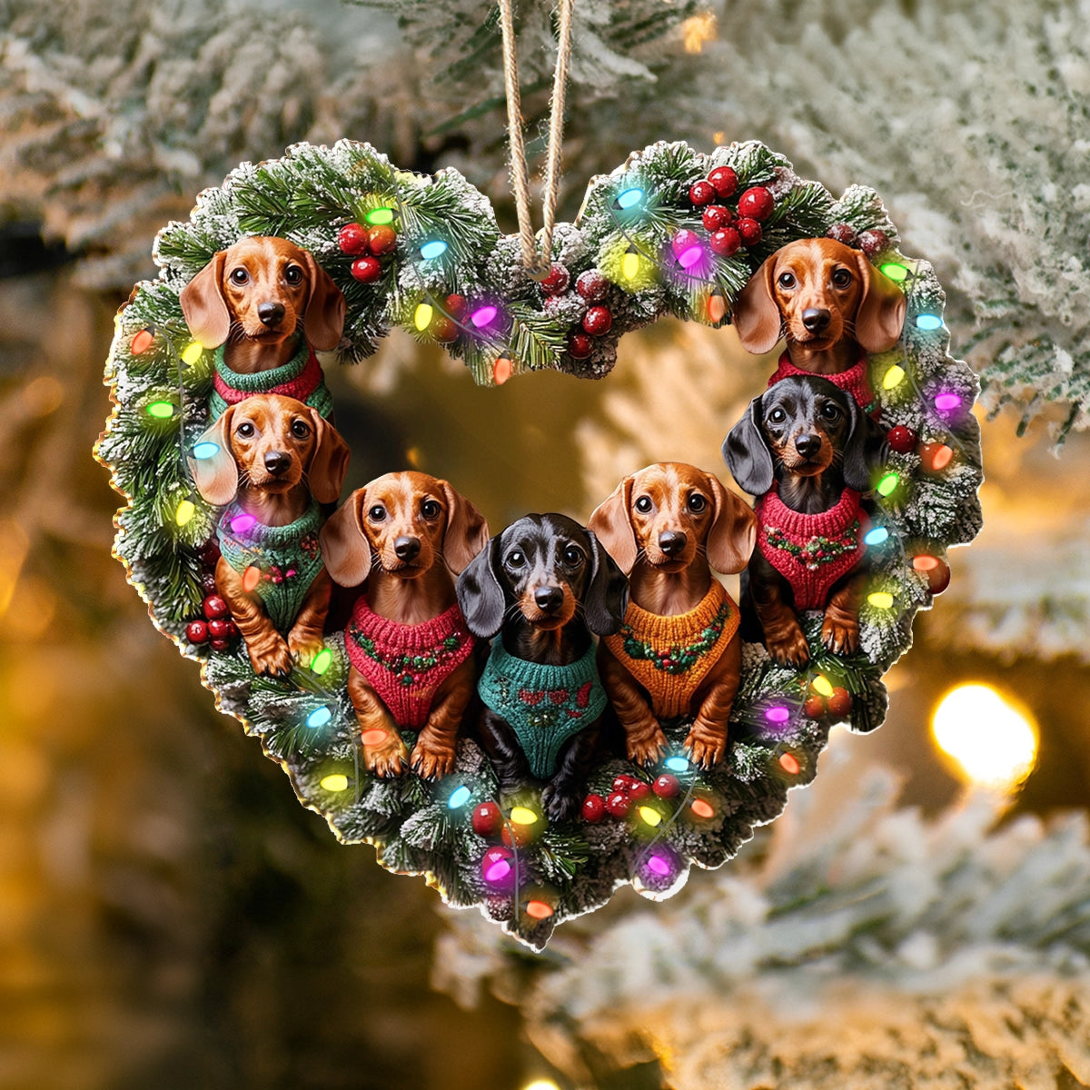 Shineful 2D Acrylic Ornament Dachshund Holiday Heart Glow