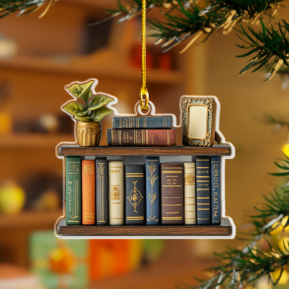 Glänzendes 2D-Acryl-Ornament – ​​Gemütliches Bücherregal