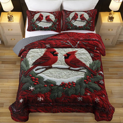 Shineful All Season Quilt 3-Piece Set Cardinal Couple