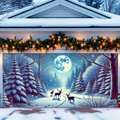 Shineful Garage Door Banner Decoration Snowy Forest Elegance
