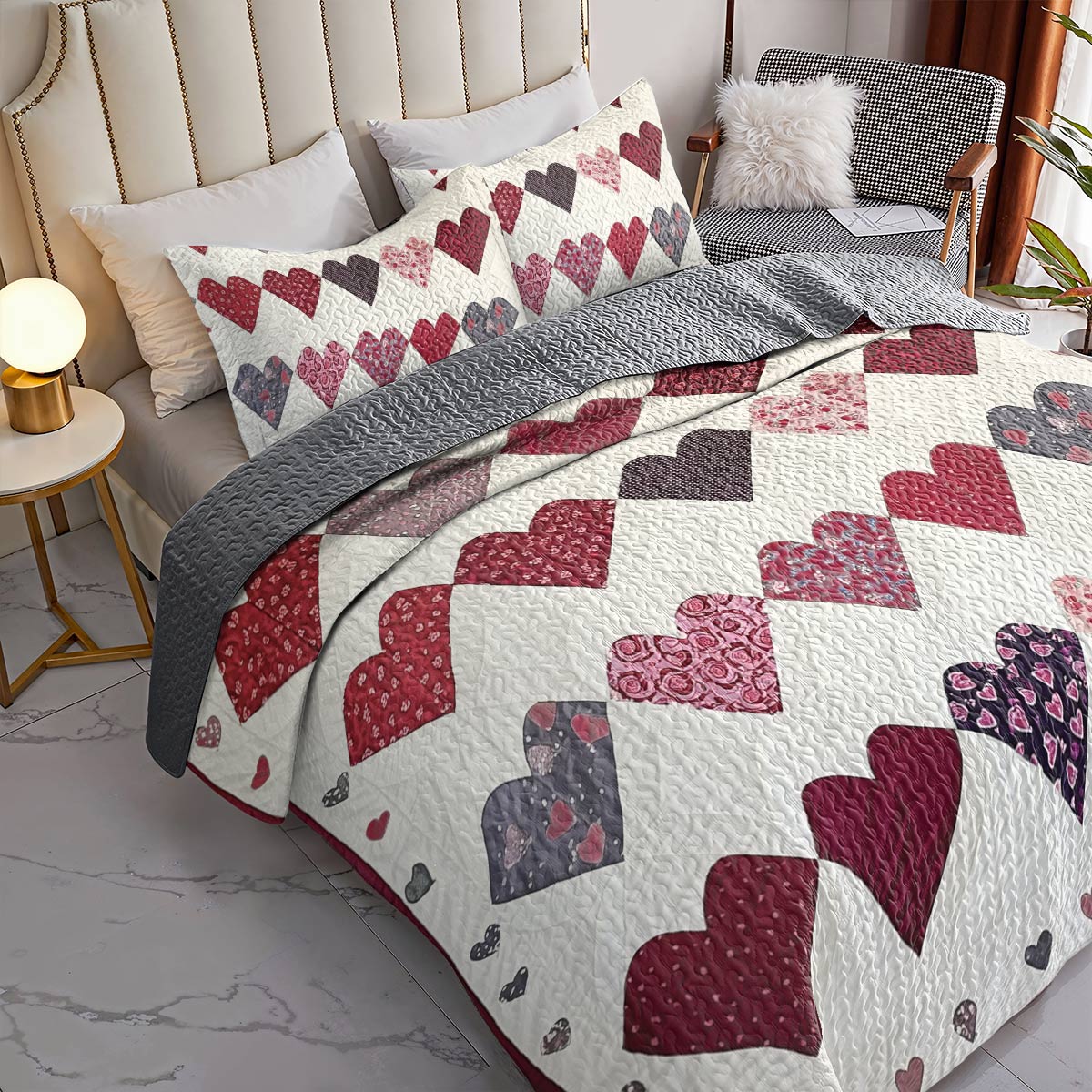 Shineful All Season Quilt 3-Piece Set - Romantic Heart