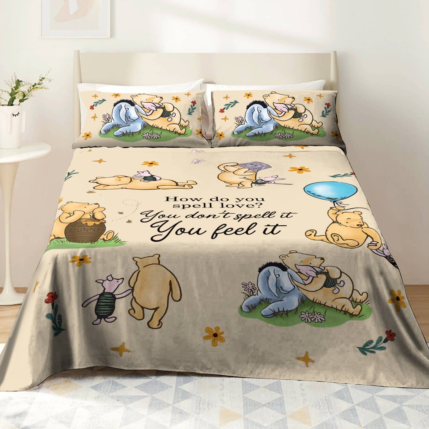 Shineful 4-Piece Bed Sheet Set Pooh The Love