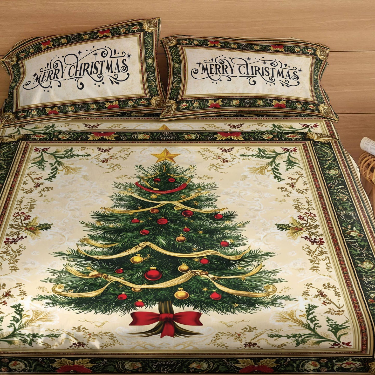 Shineful 4-Piece Bed Sheet Set Classic Christmas Tree