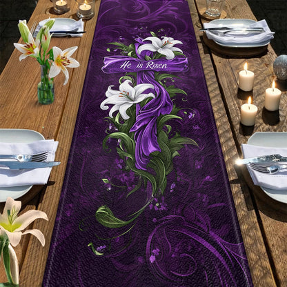 Shineful 2D Flat Print Quilted Table Runner He is Risen Lily