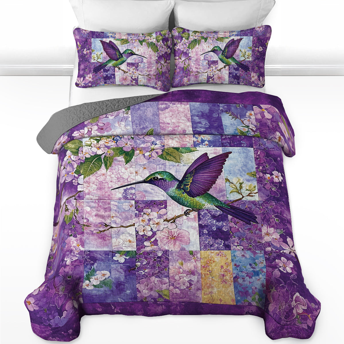 Shineful All Season Quilt 3-teiliges Set - Blüten &amp; Kolibri Serenity