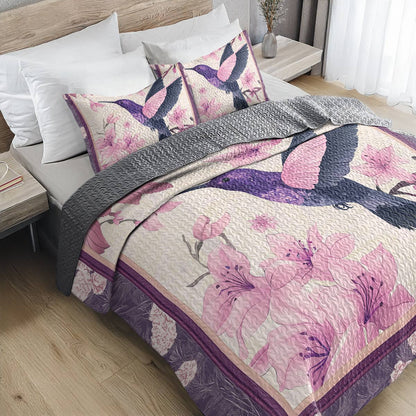 Shineful All Season Quilt 3-Piece Set - Hummingbird Blooming Beauty