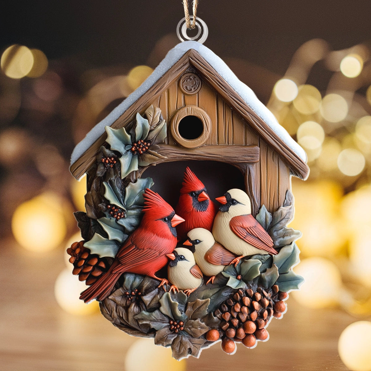 Shineful 2D Acrylic Ornament - Cardinal Family Snuggle