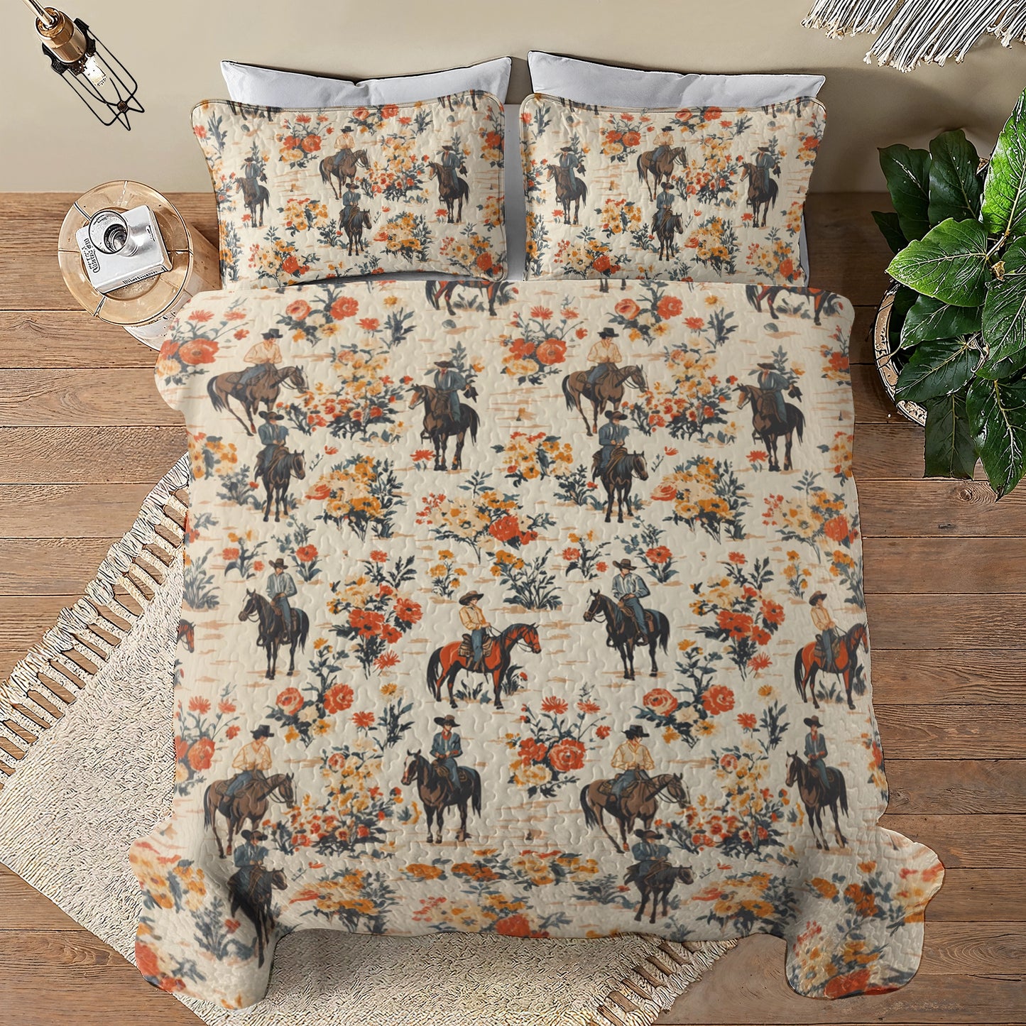 Shineful All Season Quilt 3-teiliges Set Cowboy Ranch Blossoms 