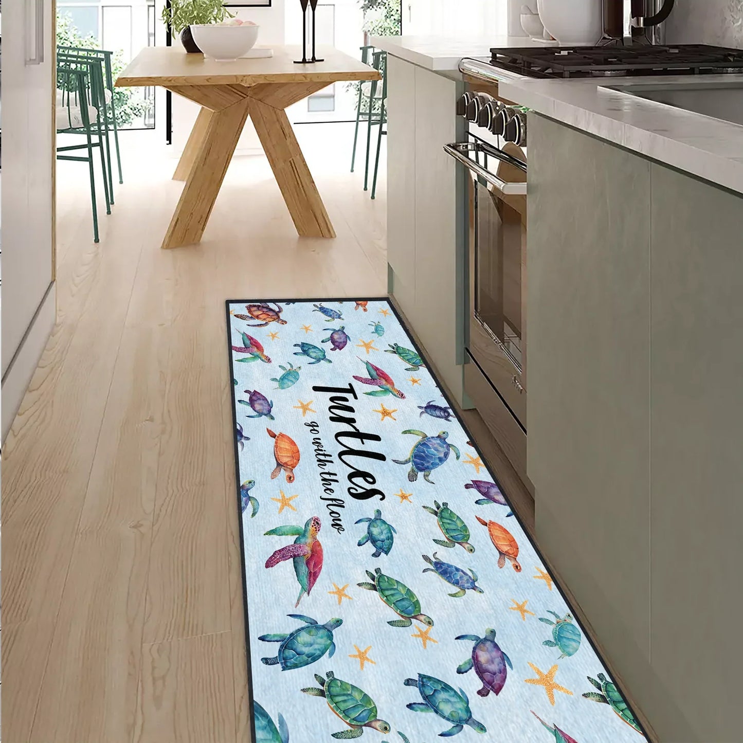 Shineful Ultra-Thin Non Skid Floor Mat, Kitchen Rugs Sea Turtle Go With The Flow