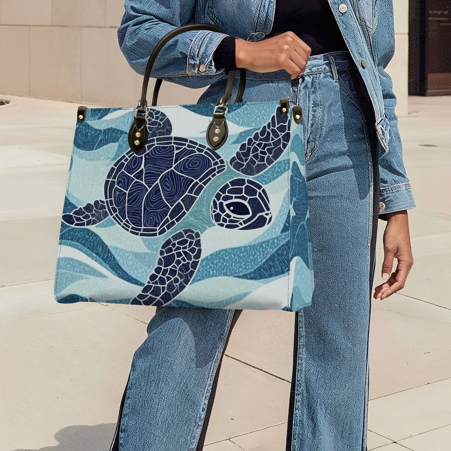 Shineful Leather Bag Deep Blue Turtle