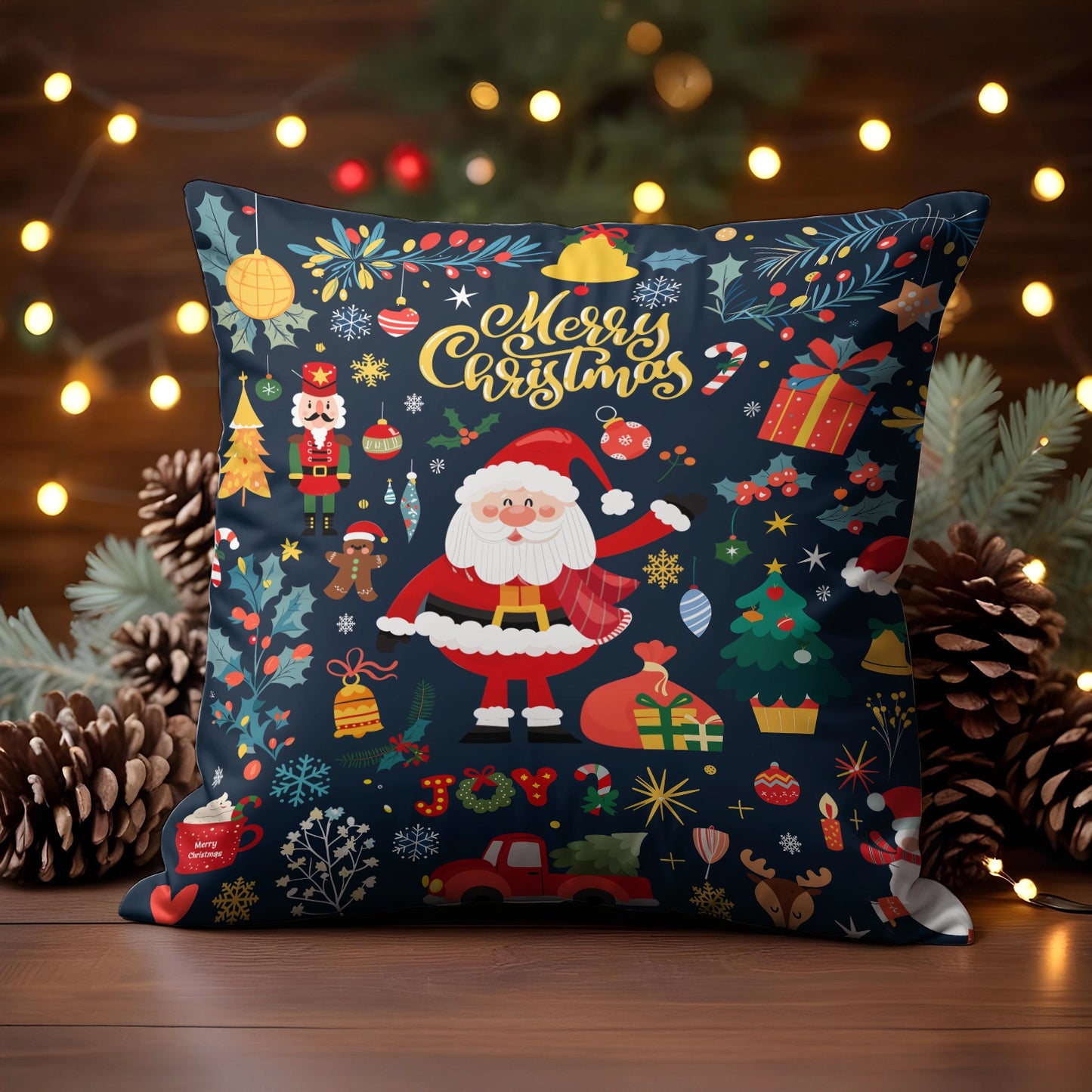 Housse de coussin, taie d'oreiller, taies d'oreiller imprimées en 2D brillantes - Joyeux Noël