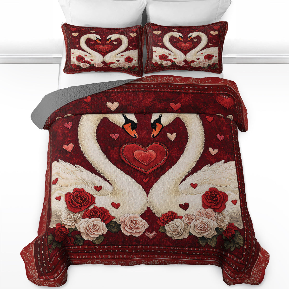 Shineful All Season Quilt 3-Piece Set Love's Swan Dive