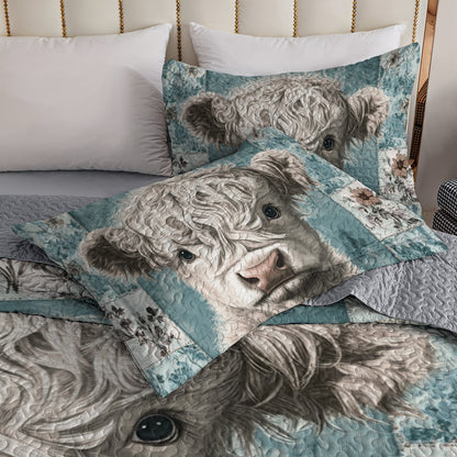 Shineful All Season Quilt 3-Piece Set Curly Highland Cow