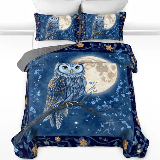 Ensemble de courtepointe toutes saisons Shineful 3 pièces Hibou gardien lunaire