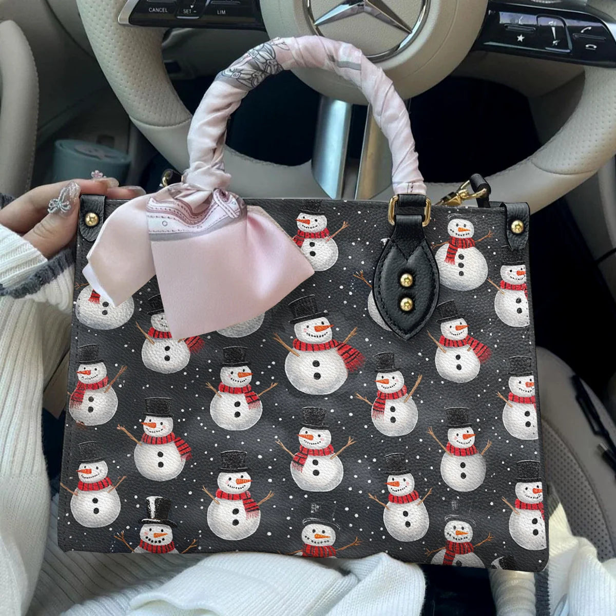 Shineful Leather Bag Christmas Snowman Gathering