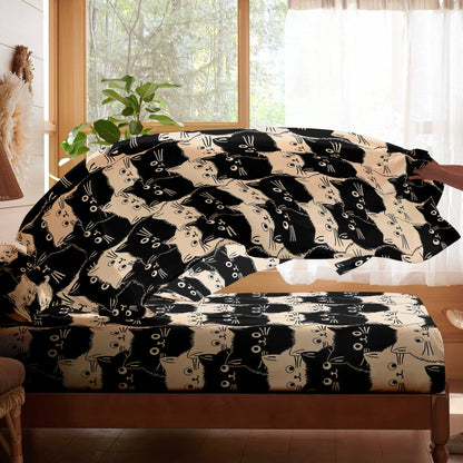 Shineful 4-Piece Bed Sheet Set - Cute Face Cats