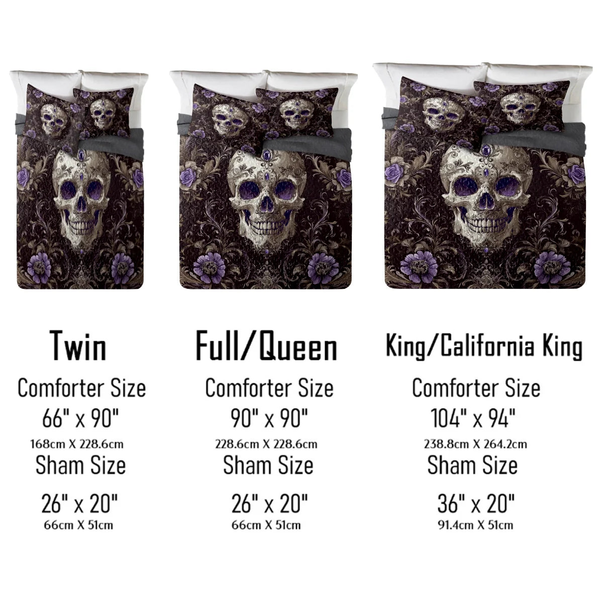 Shineful All Season Quilt 3-Piece Set - Gothic Jewel Skull