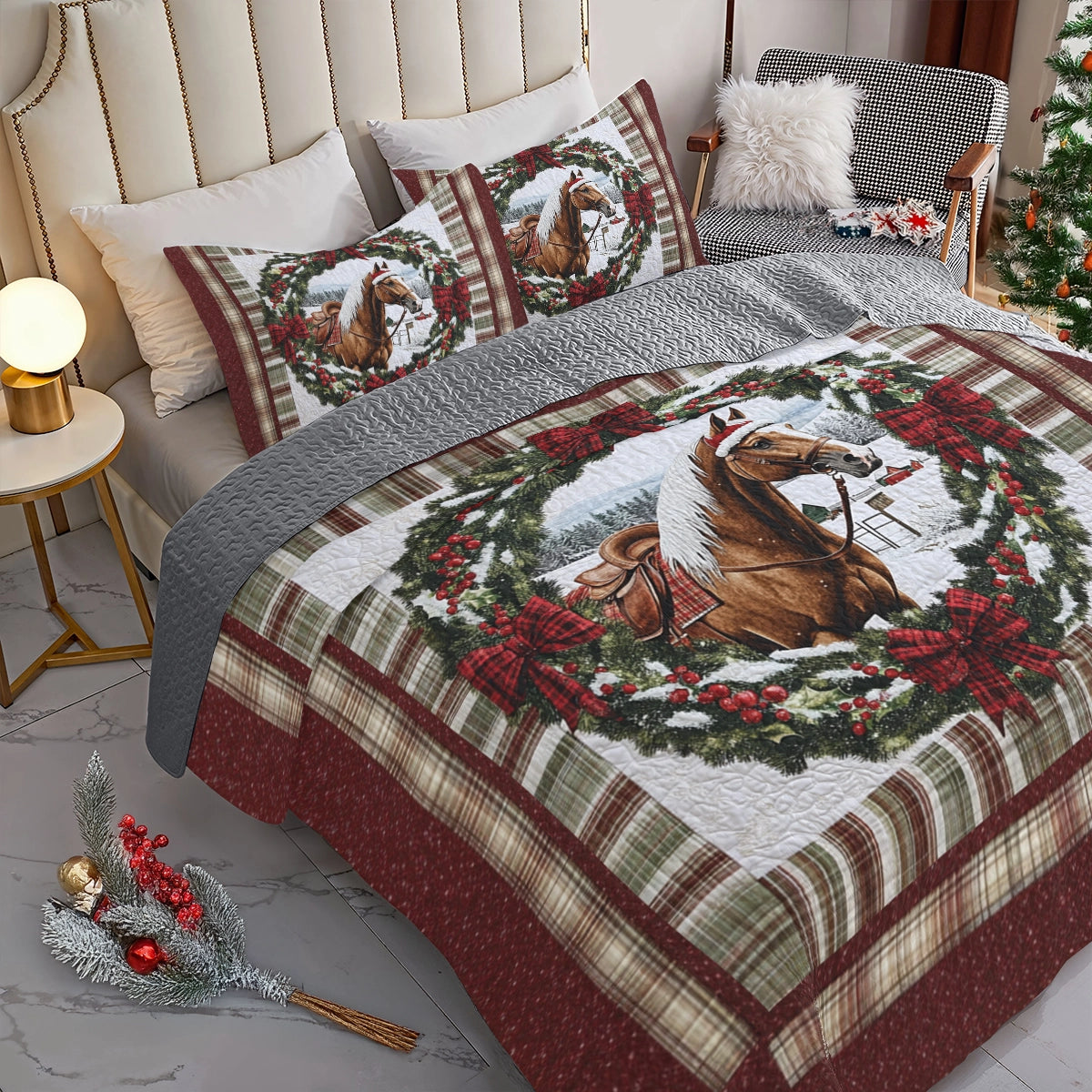 Shineful All Season Quilt 3-teiliges Set Winter's Equestrian Elegance