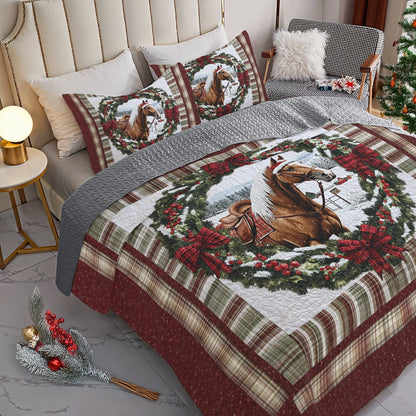 Shineful All Season Quilt 3-Piece Set Winter's Equestrian Elegance