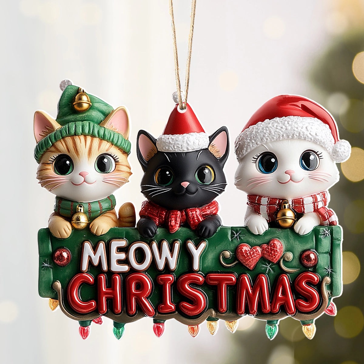 Shineful 2D Acrylic Ornament - Purrfectly Christmas Cats Trio