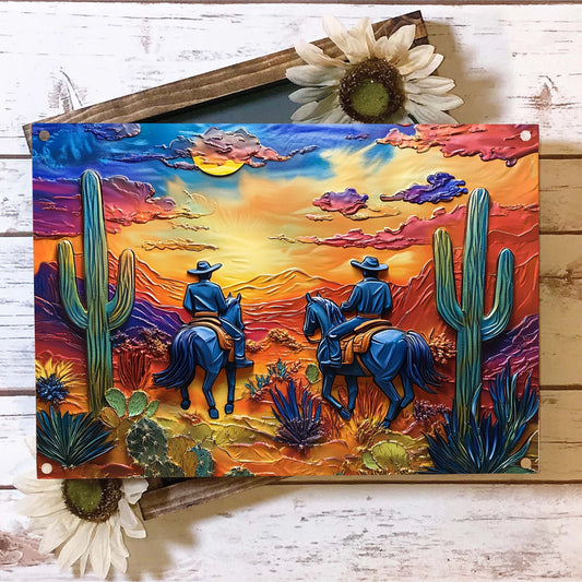 Shineful 2D Metal Sign Cowboys at Sunset