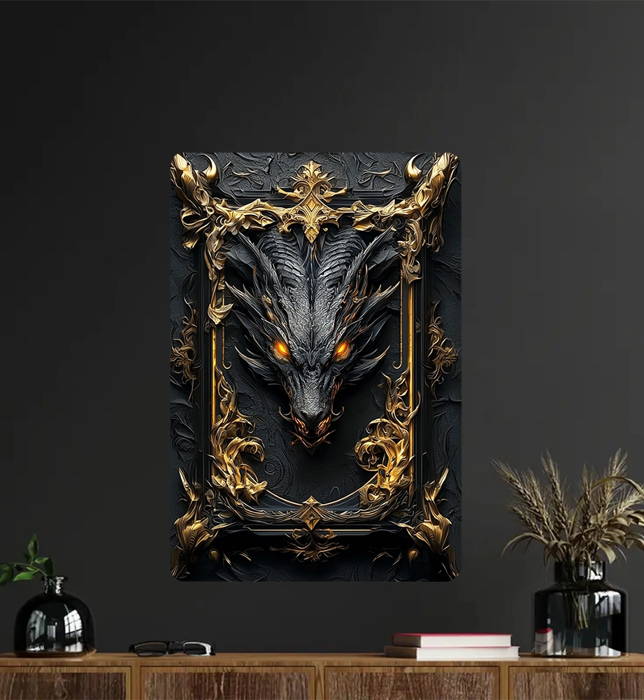 Shineful 2D Metal Sign Dark Guardian Dragon Enchanted