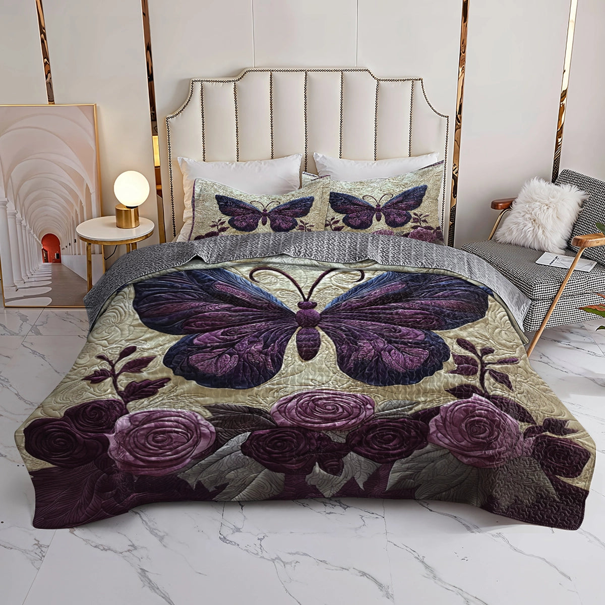 Shineful All Season Quilt 3-Piece Set Serene Butterfly Haven