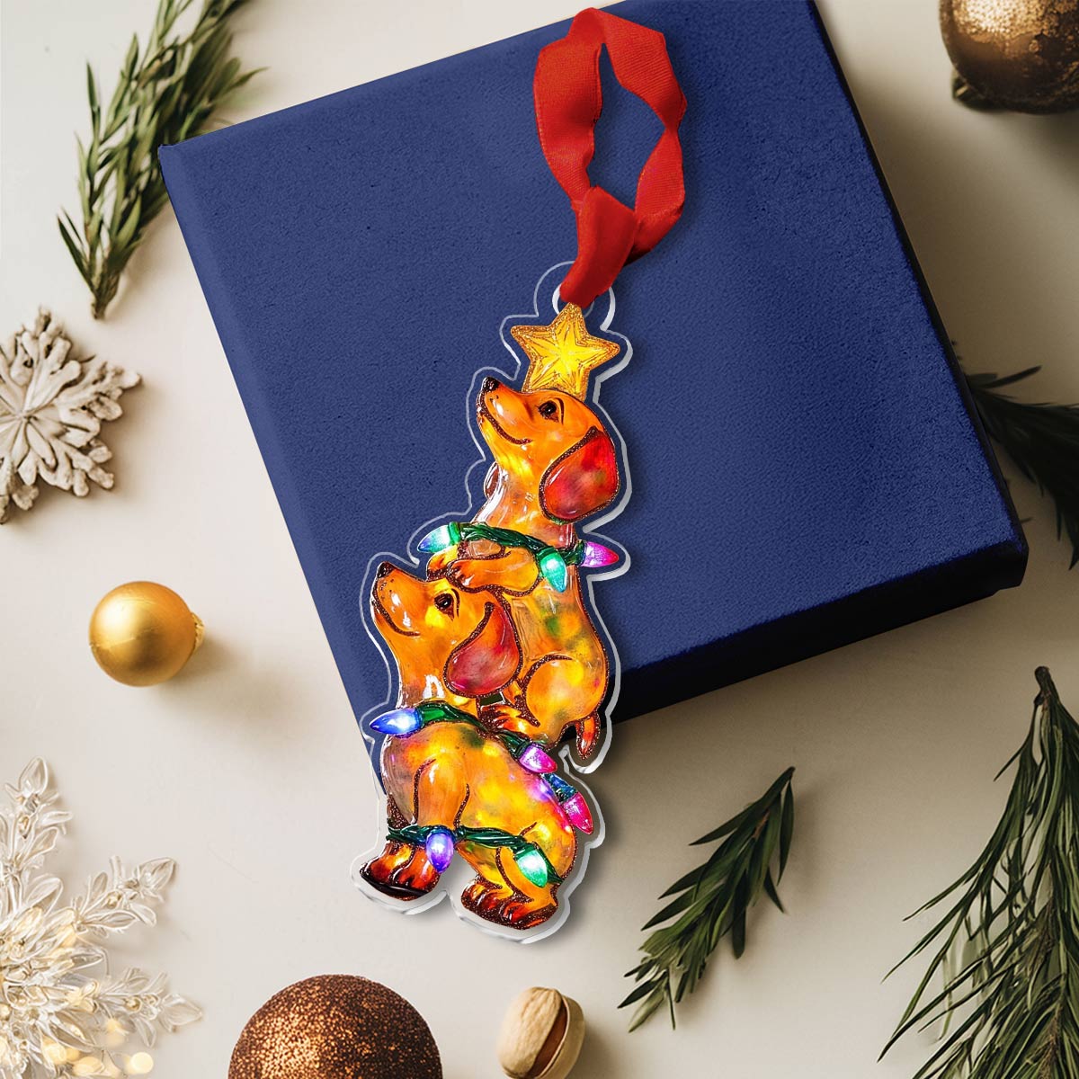 Shineful 2D Acrylic Ornament Dachshund Christmas