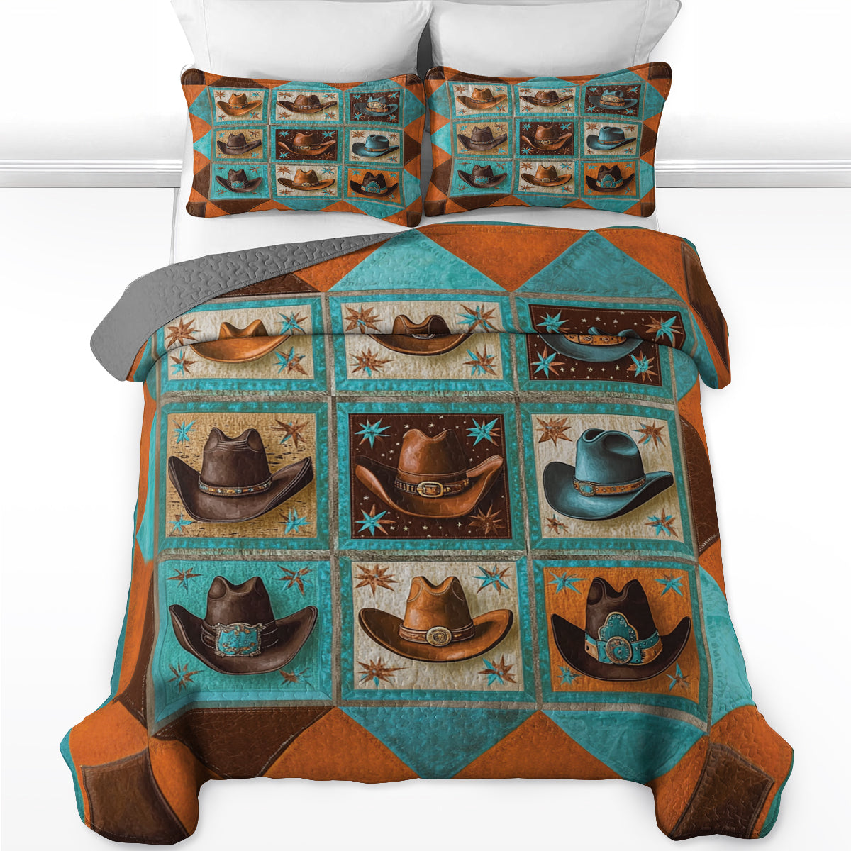 Shineful All Season Quilt 3-Piece Set Western Cowboy Hat Collection