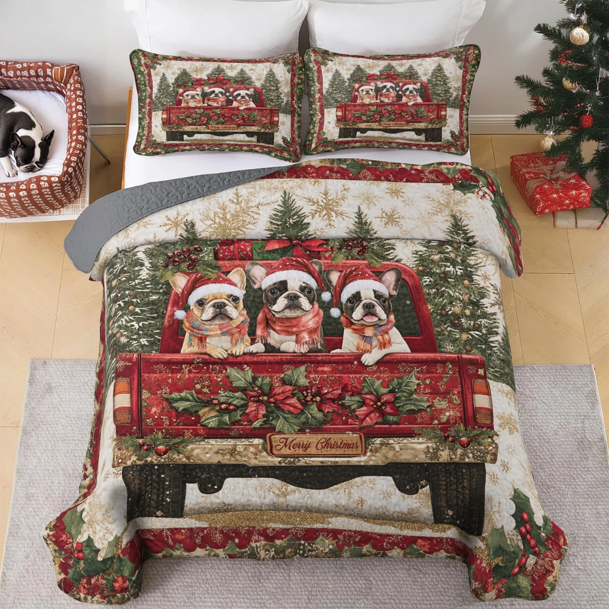 Shineful All Season Quilt 3-Piece Set - Merry Frenchie Christmas