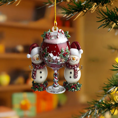 Shineful 2D Acrylic Ornament - Holiday Cheers Snowmen Wine Glass