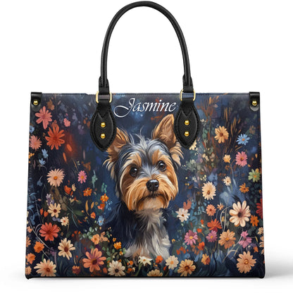 Shineful Leather Bag Personalized Enchanted Yorkie Bloom