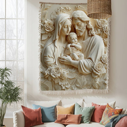 Shineful Woven Tapestry Throw Blanket Holy Family Rose