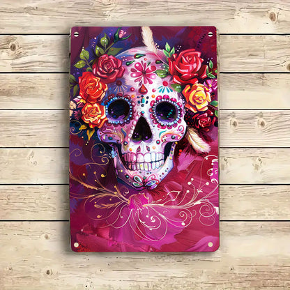 Shineful 2D Flat Print Metal Sign Happy Sugar Skull Lovely