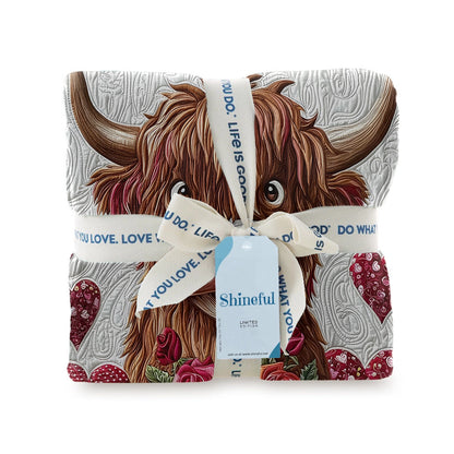 Shineful Fleece Blanket Valentine’s Highland Cow