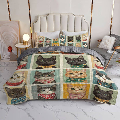 Shineful All Season Quilt 3-Piece Set Feline Faces