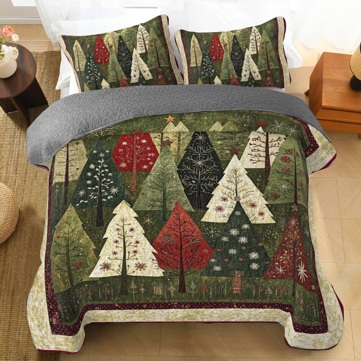 Shineful All Season Quilt 3-teiliges Set Festlicher Wald 