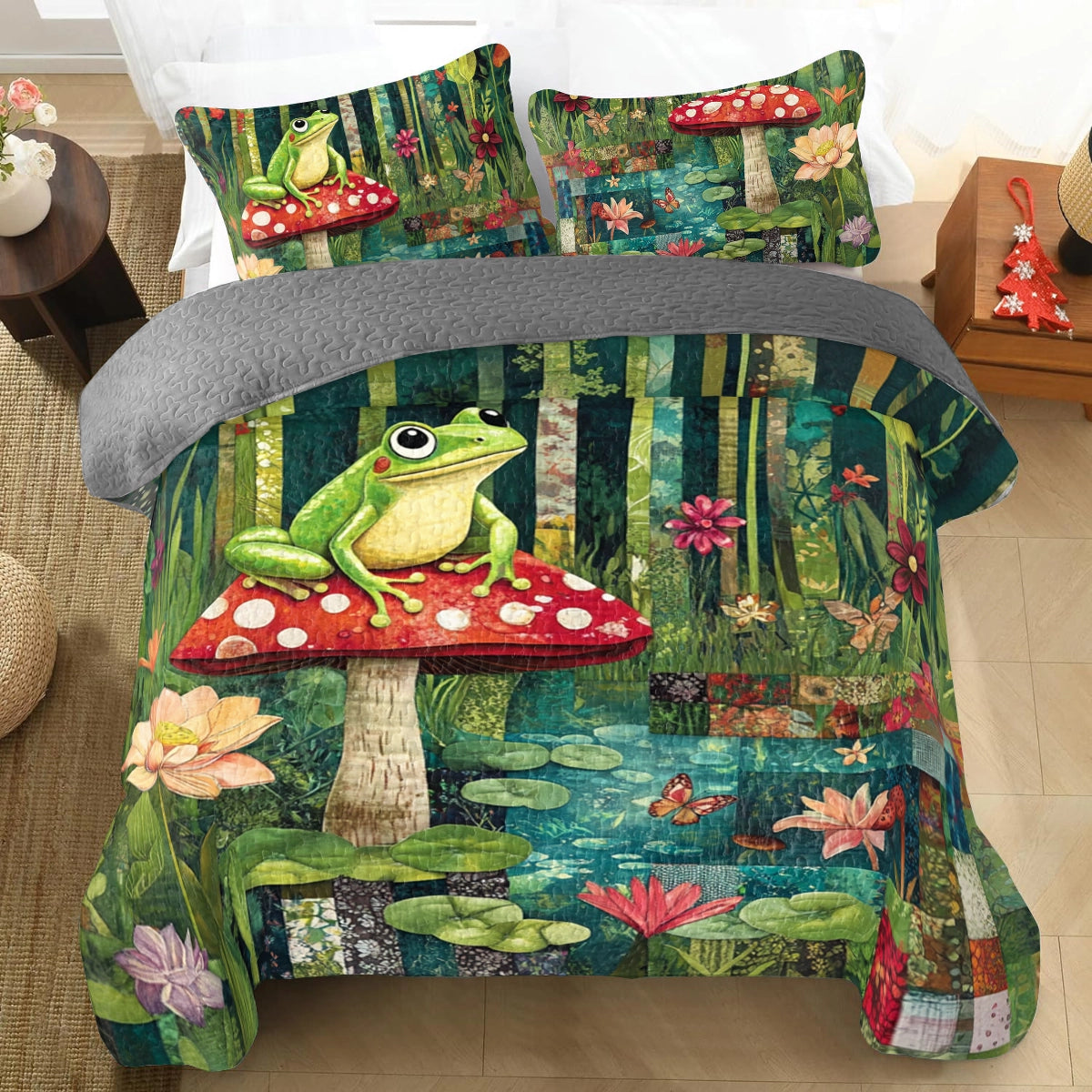 Shineful All Season Quilt 3-Piece Set Froggie's Forest