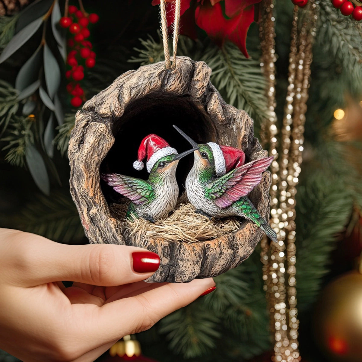 Shineful 2D Acrylic Ornament - Holly Jolly Hummingbird Duo