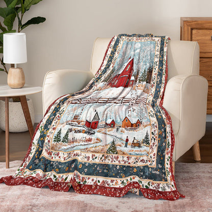 Shineful Fleece Blanket Red Barn Christmas