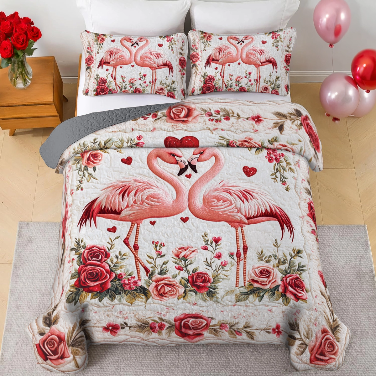 Shineful All Season Quilt 3-teiliges Set Valentine Flamingo Romance