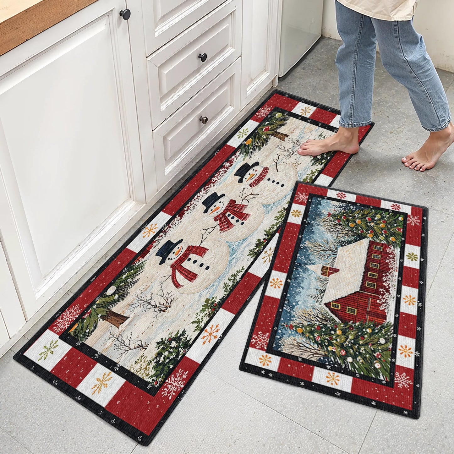 Tapis de sol antidérapant ultra fin Shineful, tapis de cuisine Country Christmas Charm