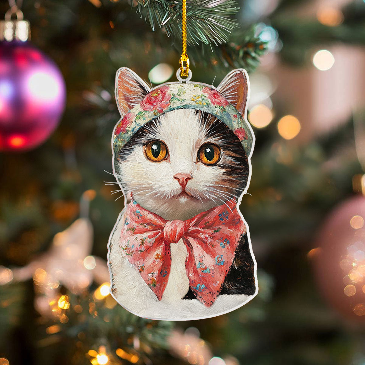 Glänzendes 2D-Acryl-Ornament „Meow Holiday“ 