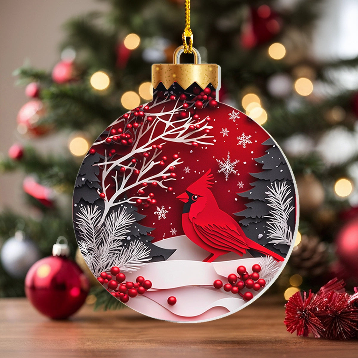 Shineful 2D Acrylic Ornament - Cardinal's Winter Whispers