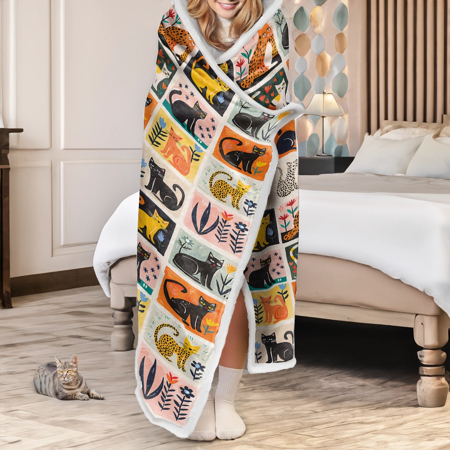 Shineful Wearable Hooded Blanket - Cat Fantasy Garden