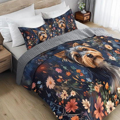 Shineful All Season Quilt 3-Piece Set  Enchanted Yorkie Bloom