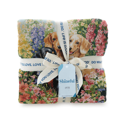 Shineful Fleece Blanket Spring Floral Dachshund